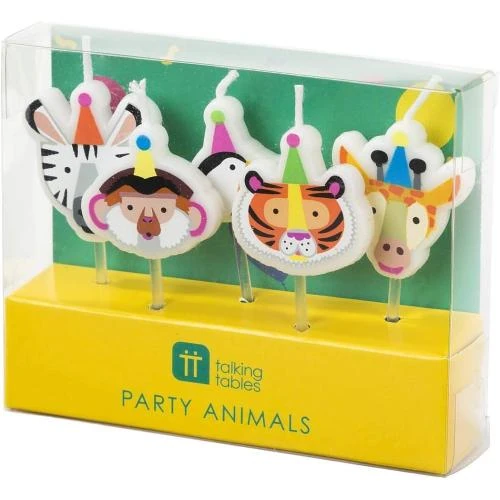 Zoom sur Bougies Anniversaire Animaux Multicolores, Lot de 5