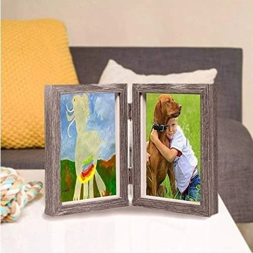 Zoom sur Cadre Photo Bois Double HGYB, Articulé, Verre