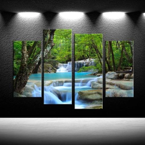 Zoom sur Impression Toile Cascade Art Mural Forêt Décoration Murale
