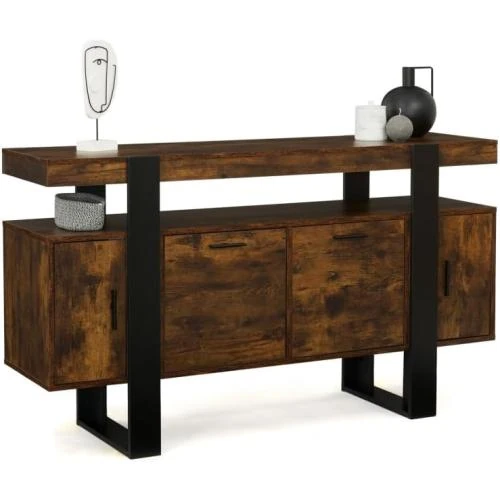 Buffet IDMarket 140 cm Phoenix, Bois Effet Vieilli, Noir - Vue principale