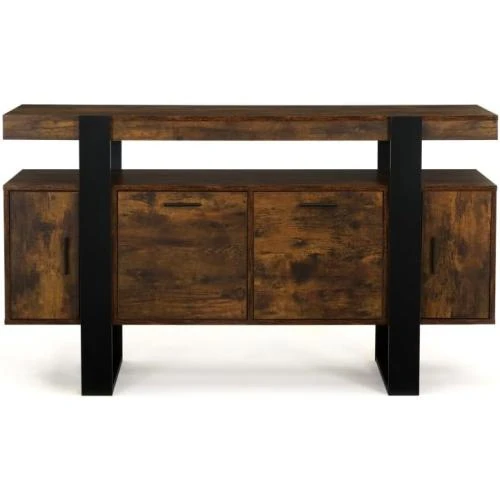 Zoom sur Buffet IDMarket 140 cm Phoenix, Bois Effet Vieilli, Noir