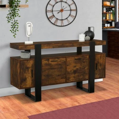 Détail de Buffet IDMarket 140 cm Phoenix, Bois Effet Vieilli, Noir
