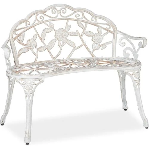 Banc de Jardin Relaxdays, 2 sièges, Aluminium, Fonte, Rose - Vue principale