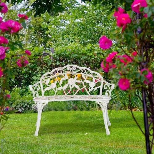 Détail de Banc de Jardin Relaxdays, 2 sièges, Aluminium, Fonte, Rose
