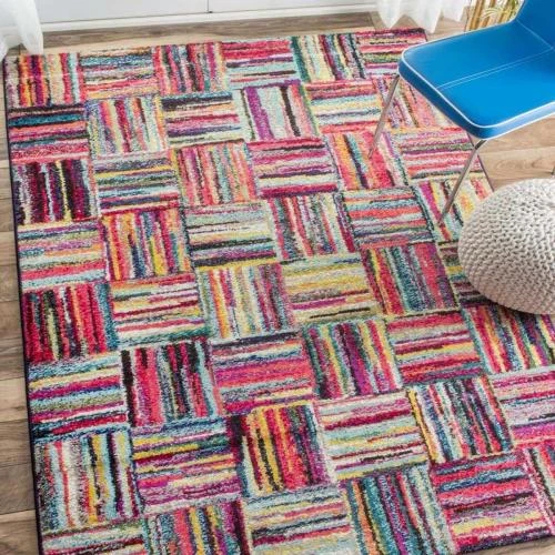 Détail de Tapis d'Entrée Intérieur Multicolore, Design Géométrique Moderne