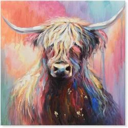 Toile Peinte à la Main, Animaux de Ferme, Taureau Coloré