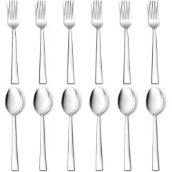 Fourchettes cuillères inox, lot 12, design moderne, poli
