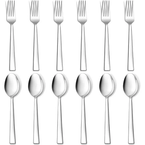 Fourchettes cuillères inox, lot 12, design moderne, poli - Vue principale