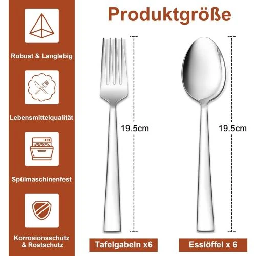 Zoom sur Fourchettes cuillères inox, lot 12, design moderne, poli