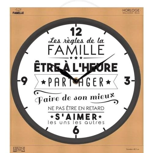 Zoom sur Horloge La Vie en Famille HOME DECO FACTORY, Noir