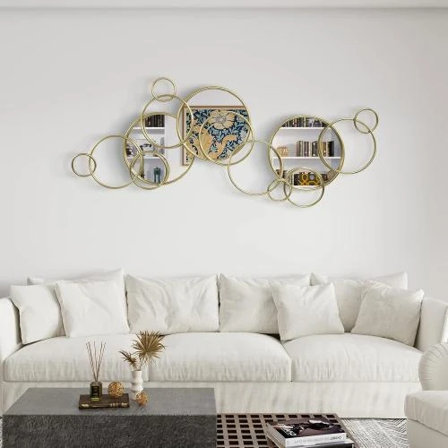 Détail de Miroir mural rond, doré, décoration intérieure élégante