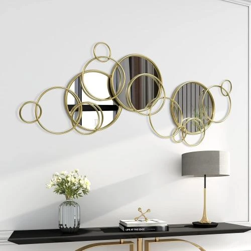 Miroir mural rond, doré, décoration intérieure élégante - Vue principale