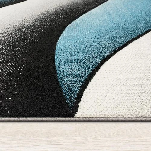 Zoom sur Tapis Moderne Abstrait Vagues Gris Turquoise, Design Créateur