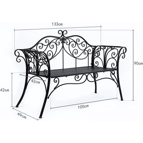 Détail de HLC Banc de Jardin Rétro Métal Noir, 2 Places
