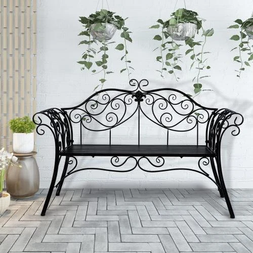 HLC Banc de Jardin Rétro Métal Noir, 2 Places - Vue principale