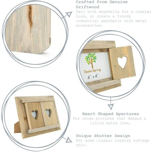 Détail de Cadre Photo Bois Volets Motif Coeur Nicola Spring