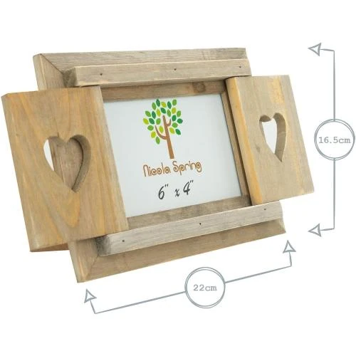 Zoom sur Cadre Photo Bois Volets Motif Coeur Nicola Spring