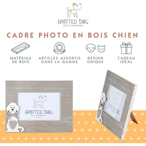 Détail de Cadre Photo Chien Bois Mural Table, Gris, Décor Mignon
