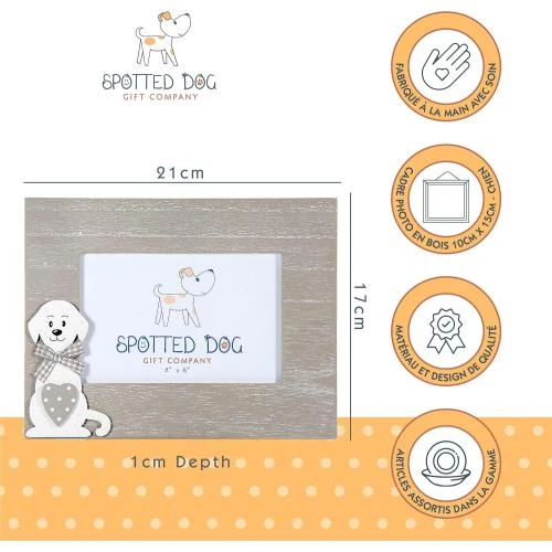 Zoom sur Cadre Photo Chien Bois Mural Table, Gris, Décor Mignon