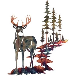 Décoration murale cerf métal, arbre montagne, intérieur extérieur