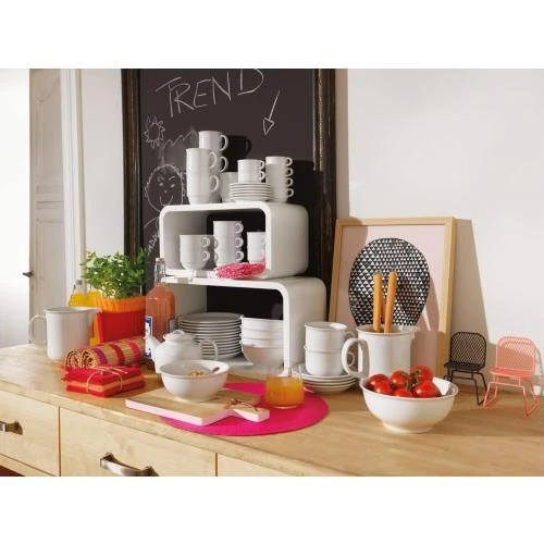 Zoom sur Assiettes dessert porcelaine blanc, motif Thomas, tendance