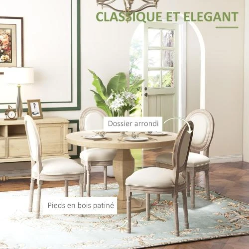 Zoom sur Chaises salle à manger, salon, Homcom, style Louis XVI