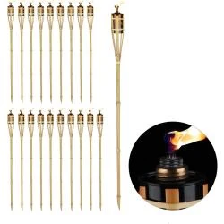 Torches de Jardin Bambou, Lot de 20, Éclairage Ambiance