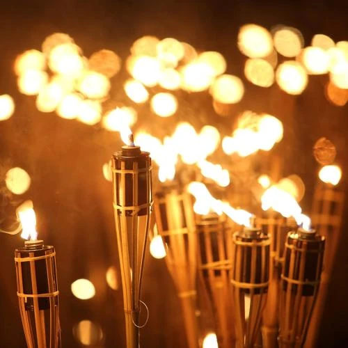 Détail de Torches de Jardin Bambou, Lot de 20, Éclairage Ambiance