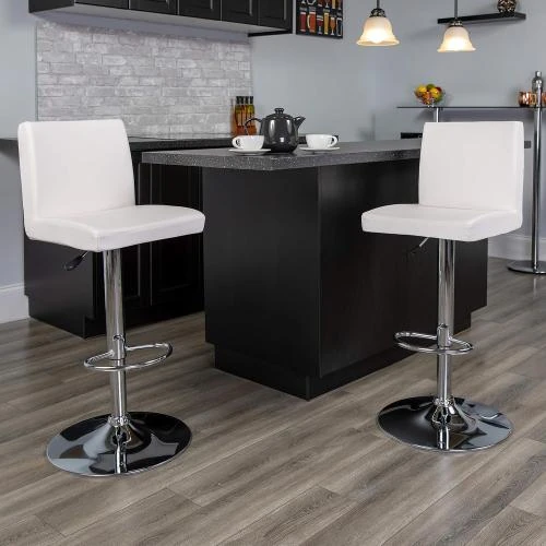 Détail de Tabourets de Bar Contemporains Vinyle Blanc Flash Furniture