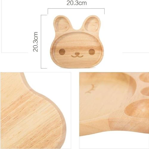 Zoom sur Assiettes Plates Bois Enfants TAMUME, Vaisselle Compartiments