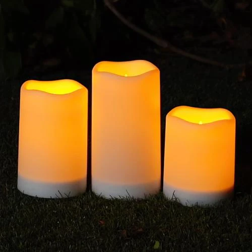 Bougies solaires rechargeables, étanches, extérieur, lot de 3 - Vue principale