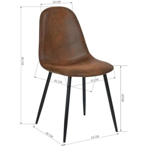Zoom sur Chaises Scandinaves Rétro Vintage, Suédine Marron, Pieds Métal Noir, Lot de 4