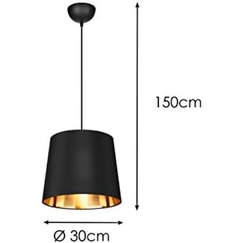 Zoom sur Suspension Design Noir Or, Abat-Jour Tissu, Éclairage Ambiance Unique