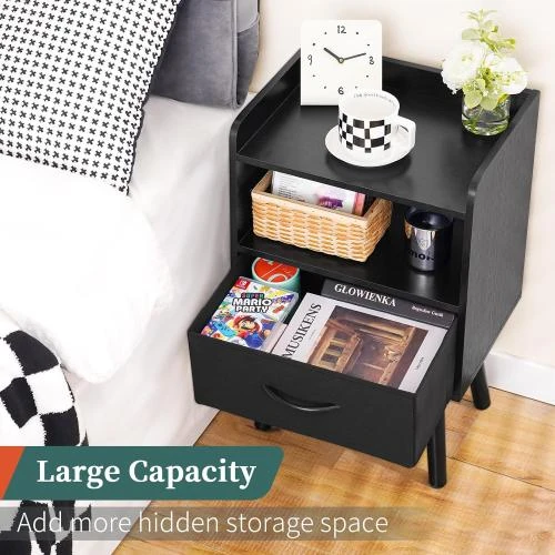 Zoom sur Yoobure Table de Nuit Tiroir Tissu, Bois, Moderne