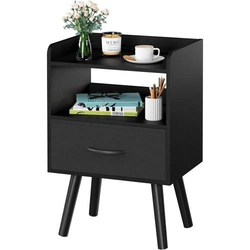 Yoobure Table de Nuit Tiroir Tissu, Bois, Moderne - Vue principale