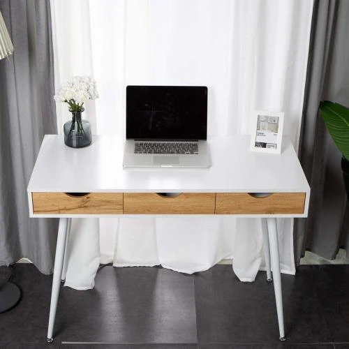 Détail de Bureau informatique bois, acier, design scandinave, blanc