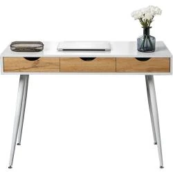 Bureau informatique bois, acier, design scandinave, blanc