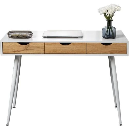 Bureau informatique bois, acier, design scandinave, blanc - Vue principale