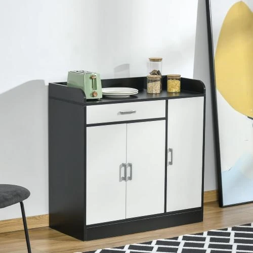 Détail de HOMCOM Meuble Cuisine Moderne Noir, Blanc, MDF, 2 Armoires