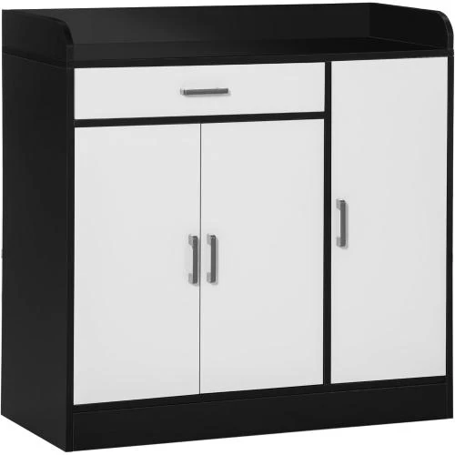 HOMCOM Meuble Cuisine Moderne Noir, Blanc, MDF, 2 Armoires - Vue principale