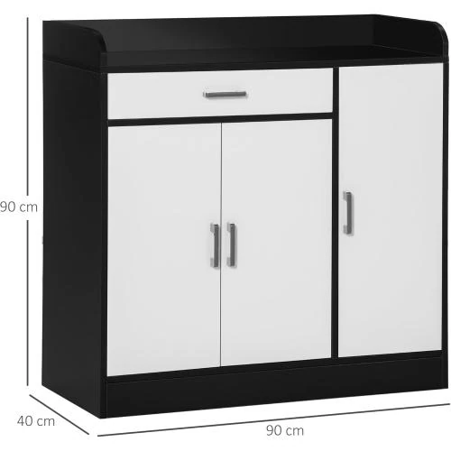 Zoom sur HOMCOM Meuble Cuisine Moderne Noir, Blanc, MDF, 2 Armoires