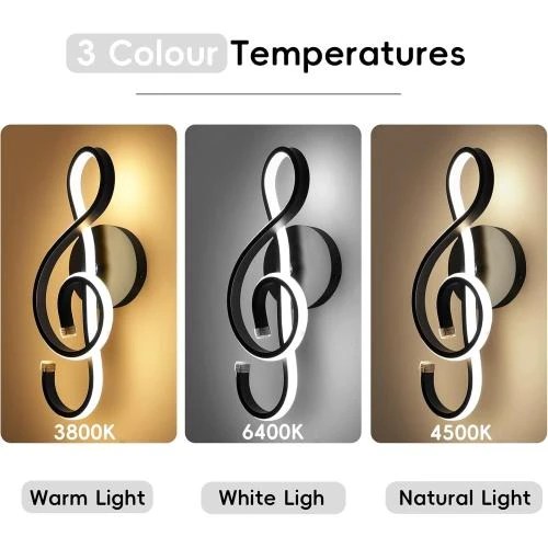 Détail de Applique Murale LED Design Noir, Luminosité Variable 3800K-6400K