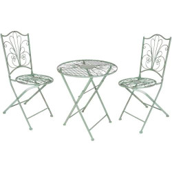 Présentation Spetebo Ensemble bistrot métal vert vieilli, 2 chaises, table