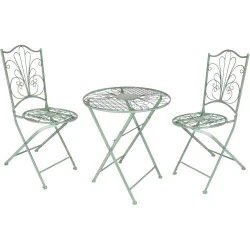 Spetebo Ensemble bistrot métal vert vieilli, 2 chaises, table