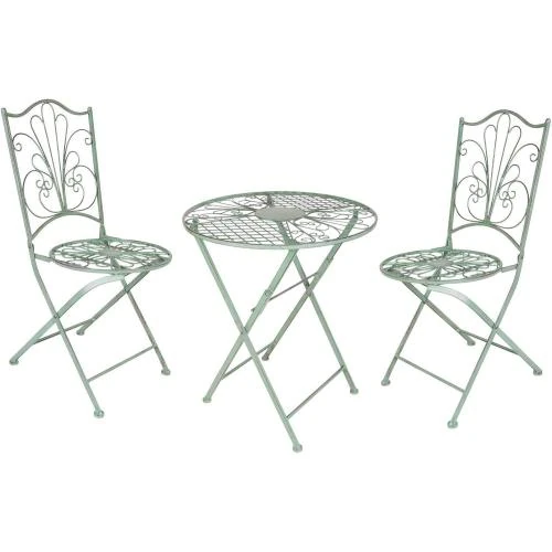 Spetebo Ensemble bistrot métal vert vieilli, 2 chaises, table - Vue principale