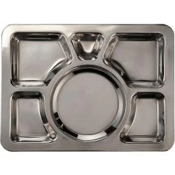 Assiette rectangulaire Thali acier inoxydable, Indian Tiffin
