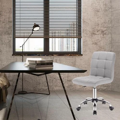 Zoom sur Chaise de Bureau Ergonomique Pivotante, Lin Gris Clair