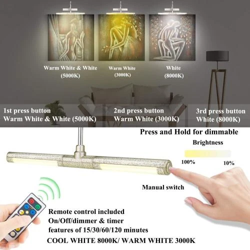 Zoom sur Lampe LED rotative sans fil, télécommande, applique murale