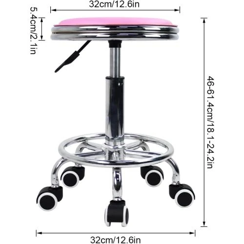 Zoom sur KKTONER Tabouret rond roulettes, repose-pieds, rose, industriel