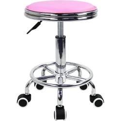 KKTONER Tabouret rond roulettes, repose-pieds, rose, industriel